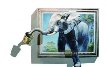 Zauber 3D Werke - trinken Elefanten aus dem Rahmen 3D 
